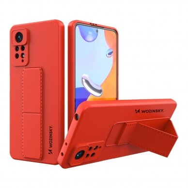 Dėklas Wozinsky Kickstand Silicone Xiaomi Redmi Note 11 Pro Raudonas
