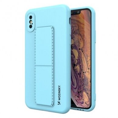 Wozinsky Kickstand Lankstaus Silikono Dėklas Su Stovu iPhone XS Max Šviesiai Mėlynas