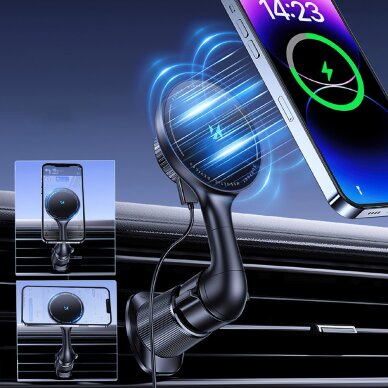 Automobilinis laikiklis Wozinsky WCT5-6S4Y su Qi/MagSafe 15W indukciniu įkrovikliu vėdinimo angai – juodas 4 Automobilinis laikiklis Wozinsky WCT5-6S4Y su Qi/MagSafe 15W indukciniu įkrovikliu vėdinimo angai – juodas 4