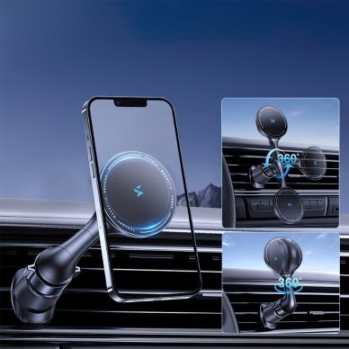 Automobilinis laikiklis Wozinsky WCT5-6S4Y su Qi/MagSafe 15W indukciniu įkrovikliu vėdinimo angai – juodas 5