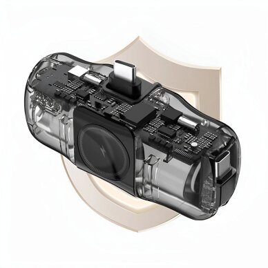 Išorinė baterija Wozinsky WF16-YCS 5000mAh 15W USB-C Mini su integruotu USB-C laidu ir Apple Watch įkrovikliu – juoda 10