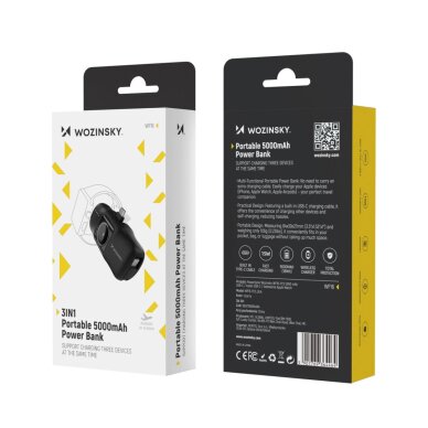 Išorinė baterija Wozinsky WF16-YCS 5000mAh 15W USB-C Mini su integruotu USB-C laidu ir Apple Watch įkrovikliu – juoda 13