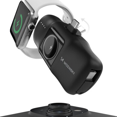 Išorinė baterija Wozinsky WF16-YCS 5000mAh 15W USB-C Mini su integruotu USB-C laidu ir Apple Watch įkrovikliu – juoda 2