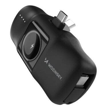 Išorinė baterija Wozinsky WF16-YCS 5000mAh 15W USB-C Mini su integruotu USB-C laidu ir Apple Watch įkrovikliu – juoda 3