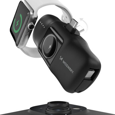 Išorinė baterija Wozinsky WF16-YCS 5000mAh 15W USB-C Mini su integruotu USB-C laidu ir Apple Watch įkrovikliu – juoda 2