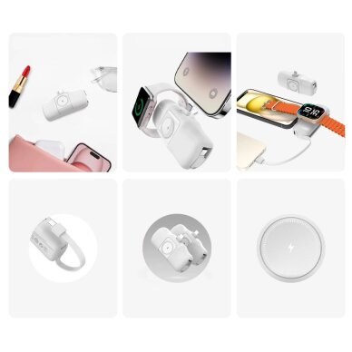 Išorinė baterija Wozinsky WF16-YCS 5000mAh 15W USB-C Mini su integruotu USB-C laidu ir Apple Watch įkrovikliu – balta 10 Išorinė baterija Wozinsky WF16-YCS 5000mAh 15W USB-C Mini su integruotu USB-C laidu ir Apple Watch įkrovikliu – balta 10
