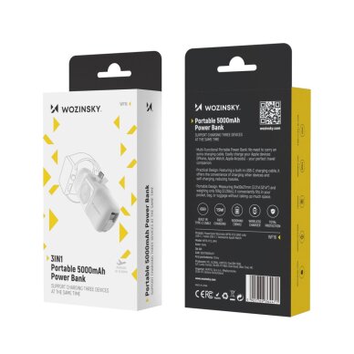 Išorinė baterija Wozinsky WF16-YCS 5000mAh 15W USB-C Mini su integruotu USB-C laidu ir Apple Watch įkrovikliu – balta 12