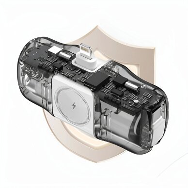 Išorinė baterija Wozinsky WF16-YCS 5000mAh 15W USB-C Mini su integruotu USB-C laidu ir Apple Watch įkrovikliu – balta 5