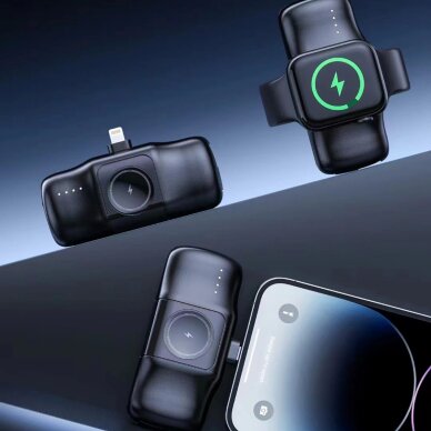 Išorinė baterija Wozinsky WF16-YLS 5000mAh 15W Lightning Mini su integruotu USB-C laidu ir Apple Watch įkrovikliu – juoda 5