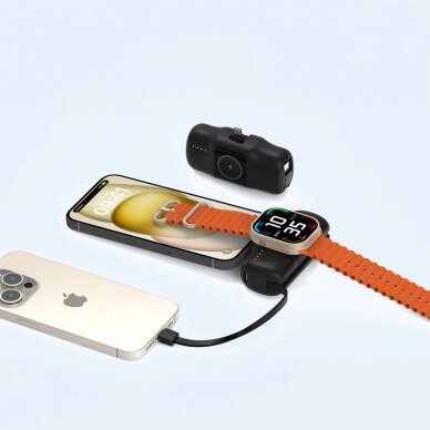 Išorinė baterija Wozinsky WF16-YLS 5000mAh 15W Lightning Mini su integruotu USB-C laidu ir Apple Watch įkrovikliu – juoda 8