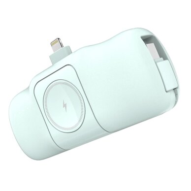 Išorinė baterija Wozinsky WF16-YLS 5000mAh 15W Lightning Mini su integruotu USB-C laidu ir Apple Watch įkrovikliu – žalia 1