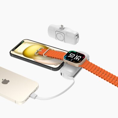 Išorinė baterija Wozinsky WF16-YLS 5000mAh 15W Lightning Mini su integruotu USB-C laidu ir Apple Watch įkrovikliu – balta 10