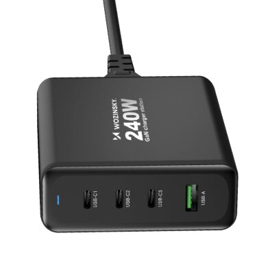 Sieninis įkroviklis Wozinsky WGCSB 240W GaN USB-A / 3x USB-C – juodas 3 Sieninis įkroviklis Wozinsky WGCSB 240W GaN USB-A / 3x USB-C – juodas 3
