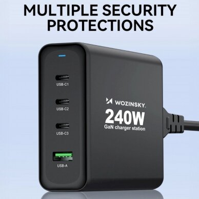 Wozinsky WGCSB 240W GaN wall Įkroviklis USB-A / 3 x USB-C - Juodas 6 Wozinsky WGCSB 240W GaN wall Įkroviklis USB-A / 3 x USB-C - Juodas 6