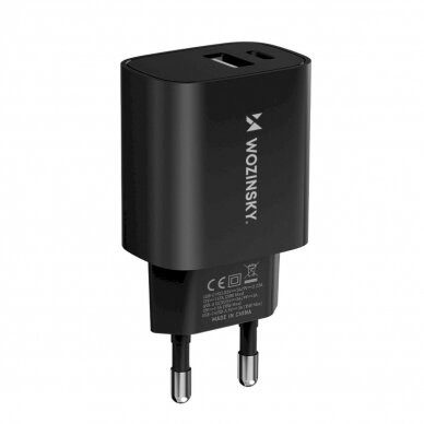 Wozinsky WGWCB USB-A USB-C 20W wall Įkroviklis  - Juodas 1 Wozinsky WGWCB USB-A USB-C 20W wall Įkroviklis  - Juodas 1