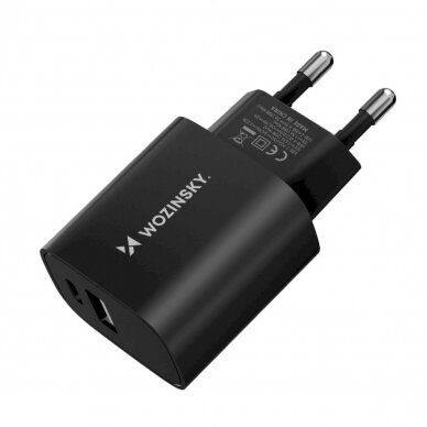 Wozinsky WGWCB USB-A USB-C 20W wall Įkroviklis  - Juodas Wozinsky WGWCB USB-A USB-C 20W wall Įkroviklis  - Juodas