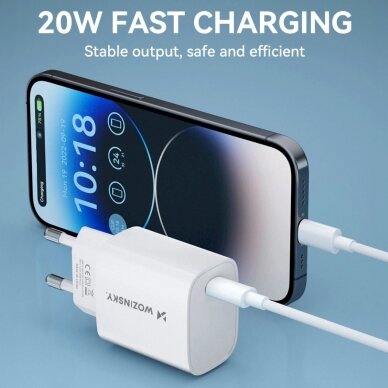 Wozinsky WGWCCW 20W USB-C wall Įkroviklis  - baltas 8 Wozinsky WGWCCW 20W USB-C wall Įkroviklis  - baltas 8