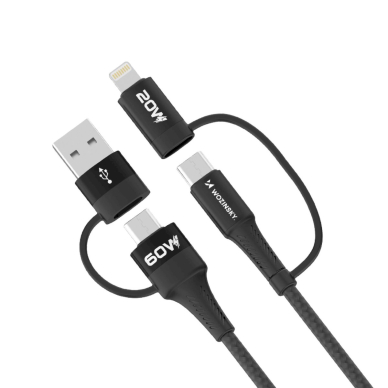 Wozinsky WNBAA 4in1 Kabelis 2x USB-C 1x USB-A 1x Lightning 60W 1 m - Juodas Wozinsky WNBAA 4in1 Kabelis 2x USB-C 1x USB-A 1x Lightning 60W 1 m - Juodas