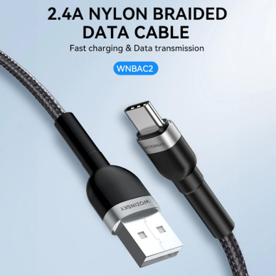 Wozinsky WNBAC2 USB-A / USB-C 2.4A Kabelis 2 m - Juodas 5 Wozinsky WNBAC2 USB-A / USB-C 2.4A Kabelis 2 m - Juodas 5