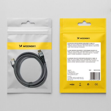 Kabelis Wozinsky WPS-16AYL2S DisplayPort 2.1 VESA Certified 80 Gb/s 16K@60Hz 8K@120Hz 4K@240Hz HDR HDCP DSC 2m – juodas 9