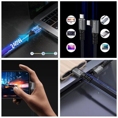 Kabelis Wozinsky WPS1-UY41S USB-C Thunderbolt 4 240W kampinis 1.5m 4K – juodas 9