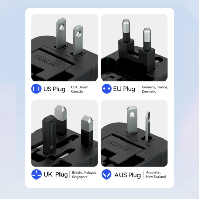 Wozinsky WUTWC Universalus kelioninis adapteris 24W EU / US / AUS / UK / 2x USB-A – juodas 11