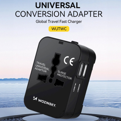 Wozinsky WUTWC Universalus kelioninis adapteris 24W EU / US / AUS / UK / 2x USB-A – juodas 5