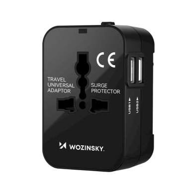 Wozinsky WUTWC Universalus kelioninis adapteris 24W EU / US / AUS / UK / 2x USB-A – juodas