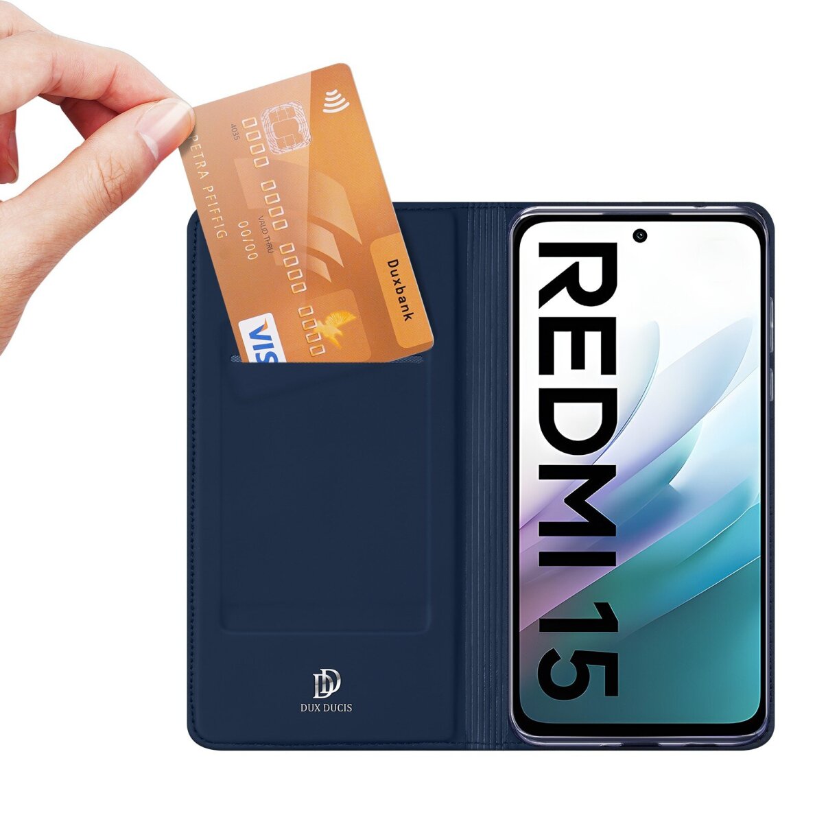 Xiaomi Redmi 15 4G/Redmi 15 5G atverčiamas dėklas Dux Ducis Skin Pro tamsiai mėlynas 1