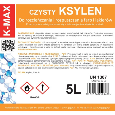 K-MAX Xylene organinis skiediklis, skirtas dažams ir lakams 5L 1