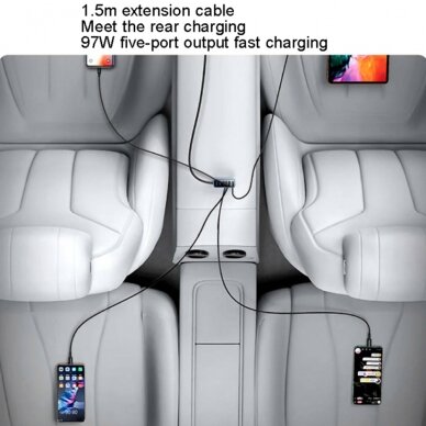 [Užsakomoji prekė] Yesido - Car Charger (Y53) - Ports Extensions, 3x USB, 2x Type-C, QC3.0, 97W, Ambiental Light - Juodas 11