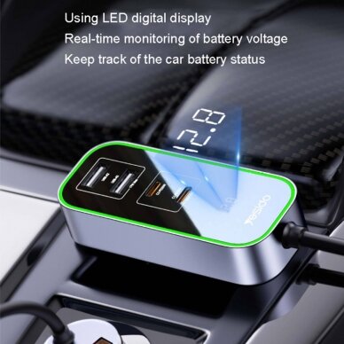 [Užsakomoji prekė] Yesido - Car Charger (Y53) - Ports Extensions, 3x USB, 2x Type-C, QC3.0, 97W, Ambiental Light - Juodas 9