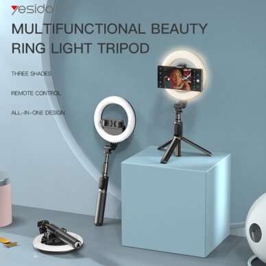 [Užsakomoji prekė] Yesido - Selfie Stick (SF12) - Stable, with Ring Light, Tripod, Remote Controller, 360° Rotation, 120mAh - Juoda 3