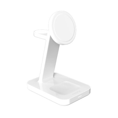 ZAGG Mophie Snap+ 3-in-1 Qi2 belaidžio įkrovimo stovas, skirtas trims įrenginiams, suderinamas su MagSafe / Qi2 – baltas