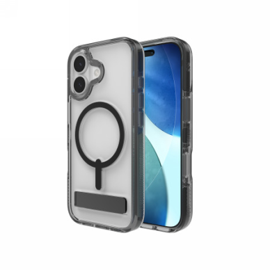 iPhone 17 ZAGG Santa Cruz Snap KS MagSafe dėklas su stovu – skaidrus / juodas