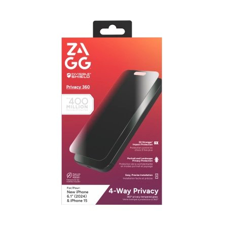 ZAGG InvisibleShield Glass Elite Privacy 360 apsauginis stiklas iPhone 15 / 16