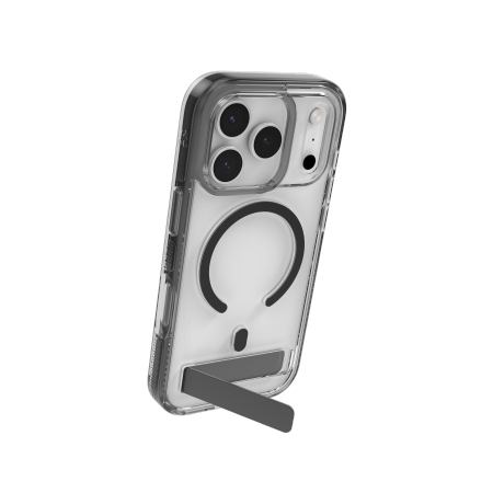 iPhone 17 Pro ZAGG Santa Cruz Snap KS MagSafe dėklas su stovu – skaidrus ir juodas 2